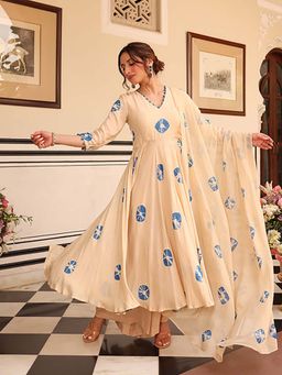 Ghoomar Jaipur - Gul Light Beige Suit Anarkali Kurta with Pant and Dupatta