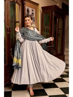 Ghoomar Jaipur - Lava Grey Bandhej Anarkali and Pant with Dupatta