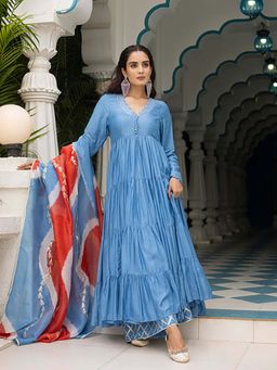 Ghoomar Jaipur - Lake Blue Anarkali and Palazzo with Dupatta
