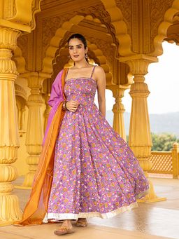 Ghoomar Jaipur - Purple Hand Block Kurta and Pant with Dupatta