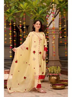 Ghoomar Jaipur - Lime Yellow Straight Kurta and Pant with Dupatta