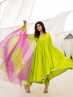 Ghoomar Jaipur - Neon Green Gotapatti Kurta and Pant with Dupatta