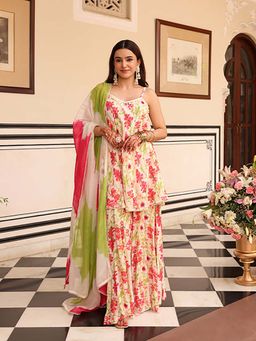 Ghoomar Jaipur - Noor Off White Printed Kurta and Sharara with Dupatta
