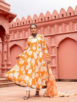 Ghoomar Jaipur - Orange Digital Printed Kurta and Pant with Dupatta