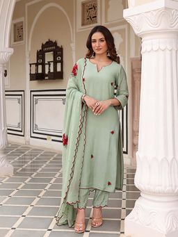 Ghoomar Jaipur - Pistachio Green Straight Kurta and Pant with Dupatta Set