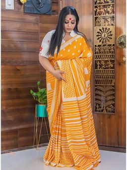 PRATHAA - Agnika | Hand Block Print Handloom Cotton Saree Without Blouse