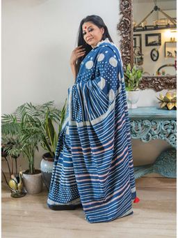 PRATHAA - Neelanjali | Hand Block Print Handloom Cotton Saree Without Blouse