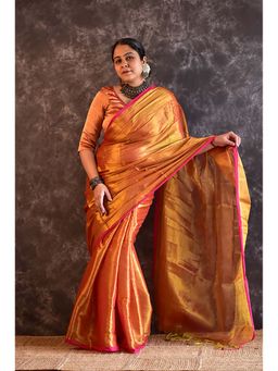 Sundarii - Rubaan - Orange Tissue Saree Without Blouse