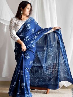 Sundarii - Ud009 - Dabu Mul Cotton Saree Without Blouse