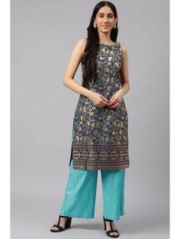 Aurelia - Women Blue Floral Print Viscose Blend Kurta Set with Palazzos