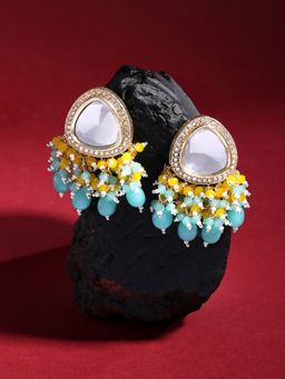 Zaveri Pearls - Turquoise & Yellow Cluster Beads Kundan Drop Earring-ZPFK15638