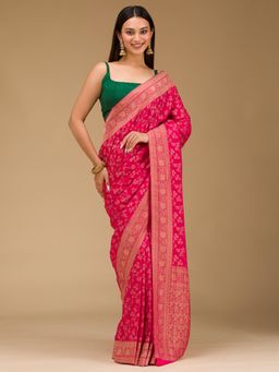 Koskii - Women Zariwork (Gold) Georgette Saree With Unstitched Blouse