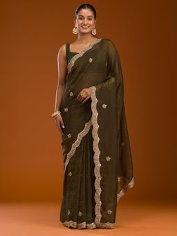 Koskii - Women Sequins Tissue Saree With Unstitched Blouse