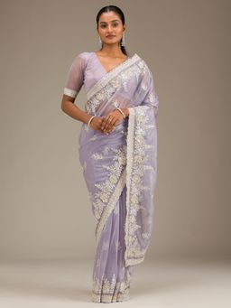 Koskii - Lavender Embroidered Tissue Saree with Unstitched Blouse
