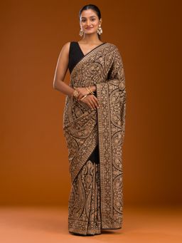 Koskii - Black Zari Work Georgette Saree with Unstitched Blouse