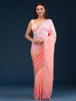 Koskii - Orange Embellished/Sequined Satin Saree with Unstitched Blouse