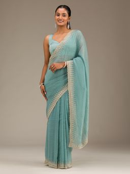 Koskii - Women Stonework (Gold) Tissue Saree With Unstitched Blouse