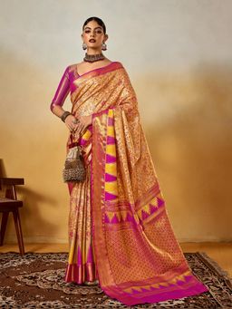 Elora - Beige Pure Dharmavaram Zari Silk Saree with Unstitched Blouse
