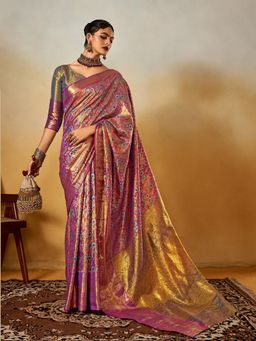 Elora - Pink Pure Dharmavaram Zari Silk Saree with Unstitched Blouse