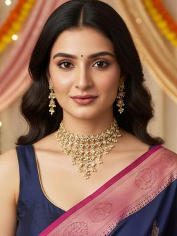 Karatcart - Designer Gold-Plated Kundan Multi-Layer Choker Jewellery Set for Women