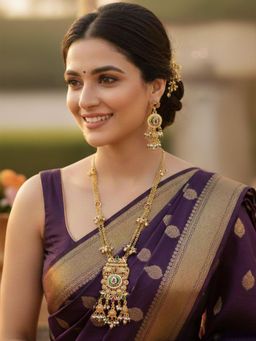 Karatcart - Traditional Temple Design Gold-Plated Floral Rani Haar Jewellery Set for Women