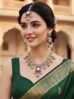 Karatcart - Designer Gold-Plated Red Floral Kundan Bridal Jewellery Set for Women