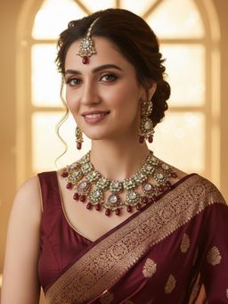 Karatcart - Designer Bridal Wear Red Beads Kundan Gold-Plated Jewellery Set for Women