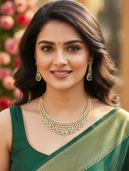 Karatcart - Designer Gold Plated Green American Diamond Jewellery Set for Women