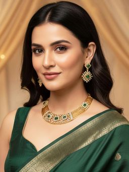 Karatcart - Classic Gold Plated Green American Diamond Jewellery Set for Women