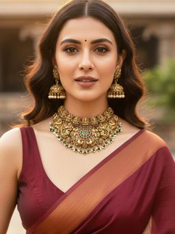 Karatcart - Antique Finish Lakshmi Temple Chakra Design Gold-Plated Bridal Jewellery Set