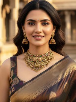 Karatcart - Traditional Lakshmi Peacock Temple Design Gold-Plated Bridal Jewellery Set for Women