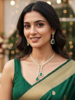 Karatcart - Stylish Green Teardrop American Diamond Gold-Plated Jewellery Set for Women