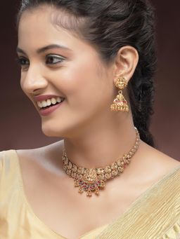 Karatcart - Traditional Gold-Plated Laxmi Mata Temple Jewellery Set for Women