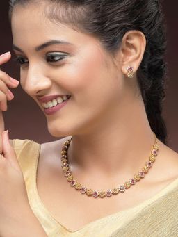 Karatcart - Traditional Gold-Plated Laxmi Mata Red Temple Jewellery Set for Women