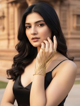 Karatcart - Traditional Gold Tone Multi Layer Chain Net Design Hathphool for Women