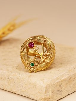 Karatcart - Gold Plated Floral Design Cocktail Ring for Women