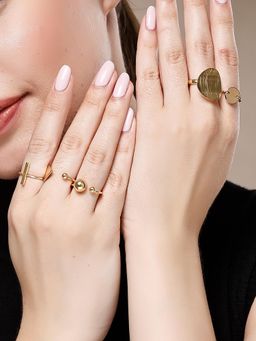 Karatcart - Bohey by Trendy 5 Rings Pack with Gold Plating and Sleek Geometric Patterns for Women