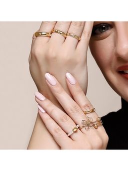 Karatcart - Bohey by Gold Plated 8 Rings Pack Featuring Pearl Beaded Heart, Open Flower Design