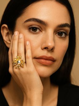 Karatcart - Bohey by Gold-Plated Floral Design Silver Round Center Women's Ring