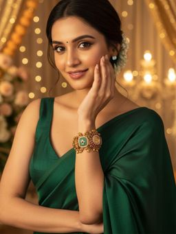 Karatcart - Royal Kundan Emerald and Ruby Designer Gold-Plated Watch Bracelet for Women