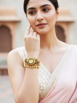 Karatcart - Classic Royal Kundan Emerald and Ruby Gold-Plated Designer Watch Bracelet for Women