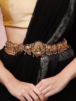 Karatcart - Ethnic Temple Style Gold Plated Goddess Lakshmi Mata and Elephant Kamarbandh