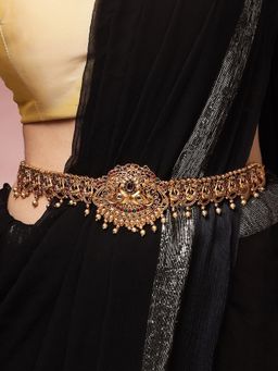 Karatcart - Ethnic South Indian Temple Style Gold Plated Peacock Kamarbandh for Women