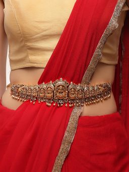 Karatcart - Traditional Gold-Plated Mata Laxmi Motif and Elephant Kamarbandh for Women