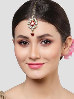 Karatcart - Gold Plated Red Meena Kundan Maangtikka for Women