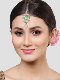 Karatcart - Gold Plated Light Green Meena Kundan Maangtikka for Women