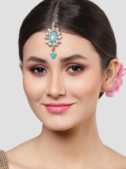 Karatcart - Gold Plated Light Blue Meena Kundan Maangtikka for Women