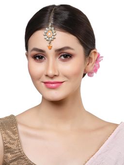 Karatcart - Gold Plated Orange Meena Kundan Maangtikka for Women