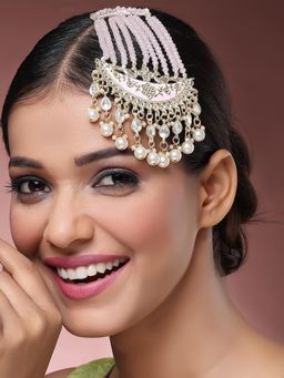 Karatcart - Traditional Gold Plated Handcrafted Blush Pink Meenakari Passa with Pearls for Women
