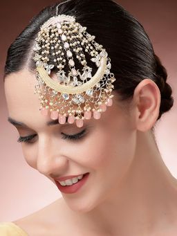 Karatcart - Gold Plated Royal Pink Tumble Studded Kundan Passa for Women